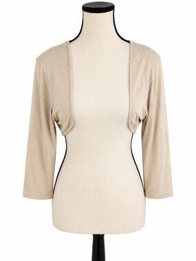 Marsh Landing Womens XL Tan Rayon Spandex Bolero Shrug Sweater 3/4 Sleeve Y2K